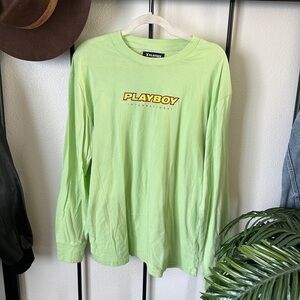 PACSUN playboy neon green spell out long sleeve graphic T-shirt tee retro